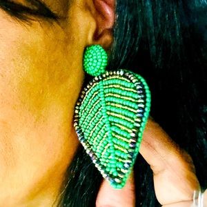 Earrings green made by hands